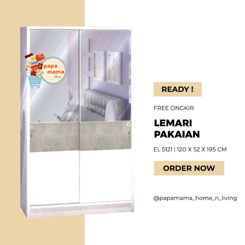 Lemari Pakaian 2 Pintu Kaca Sliding uk 120cm - Lemari Baju Orbit Ellya Kaca Sorong - Medan