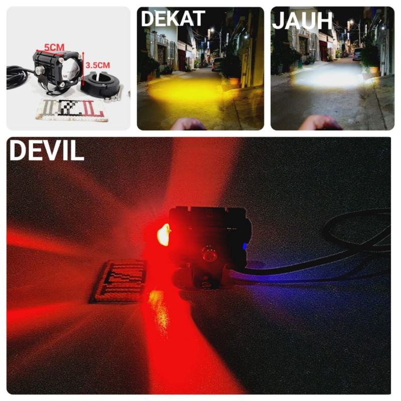 Lampu  Tembak Laser Gun LED D2  Motor Mobil 20 Watt 2 Warna - D2 Putih+Kuning dan devil AES original original ada kipas