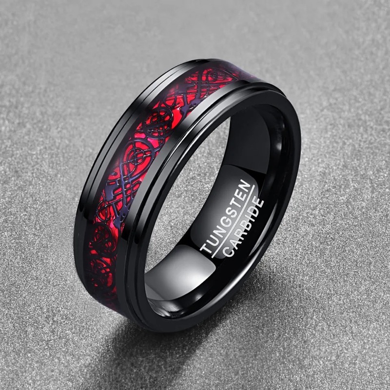 Cincin Tungsten Carbide Original Red Celtic Dragon High Quality