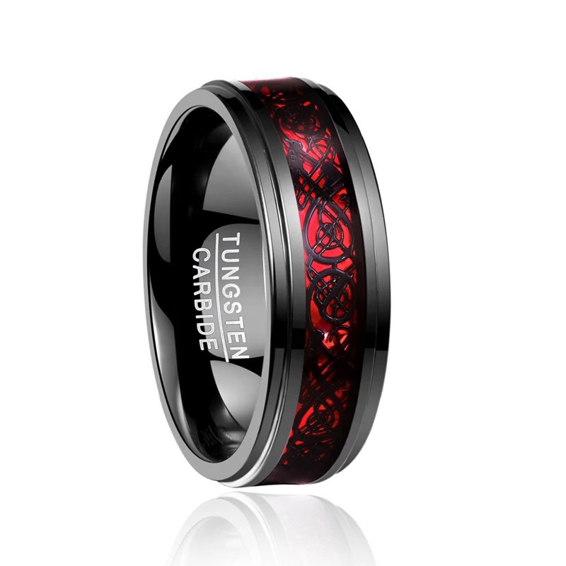 Cincin Tungsten Carbide Original Red Celtic Dragon High Quality