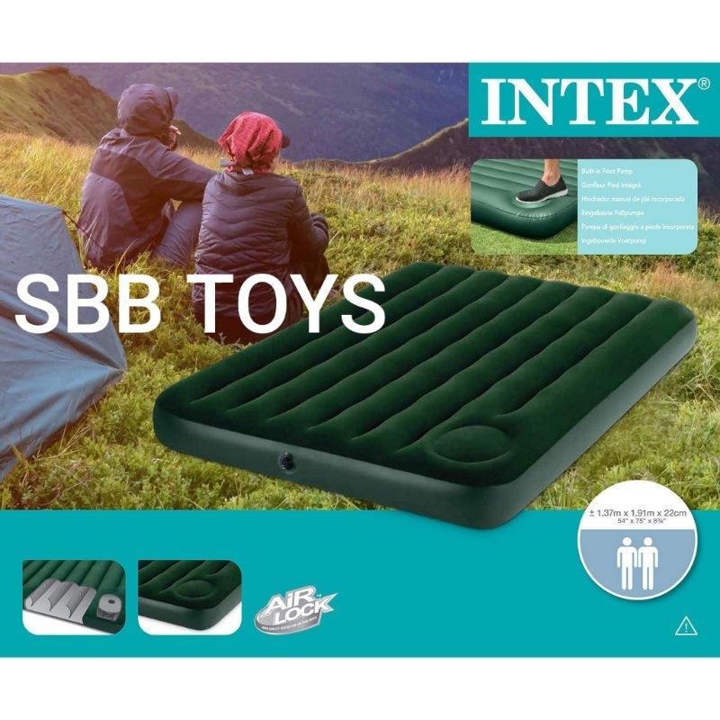 kasur angin INTEX full downy airbed size double built in foot pump #66928