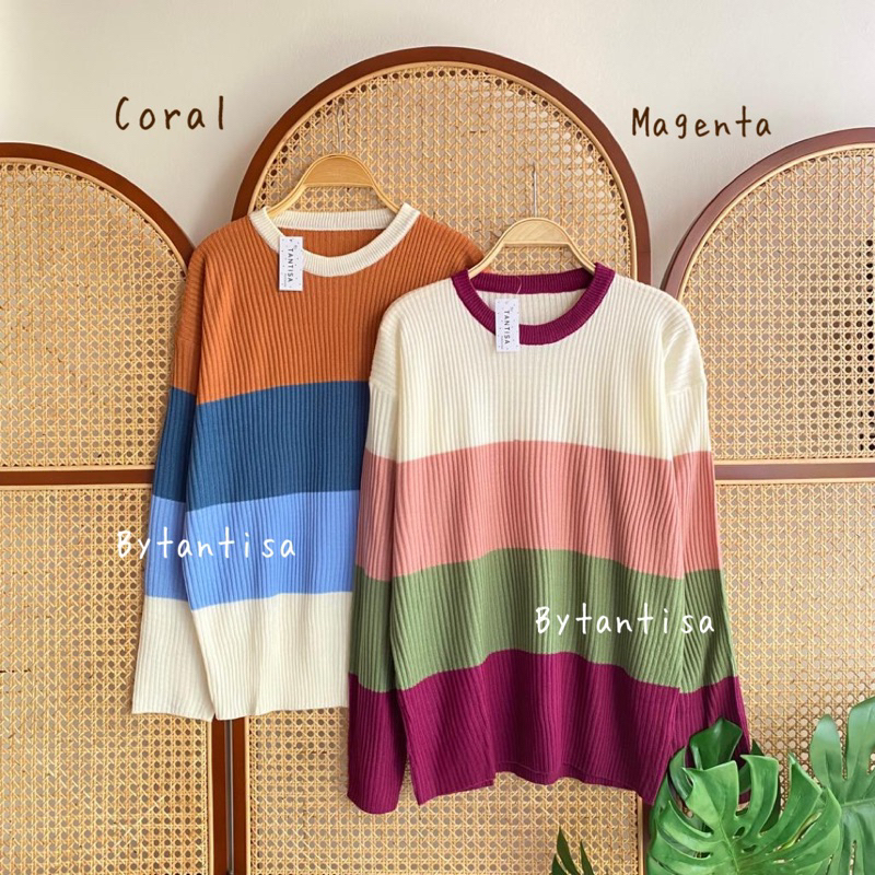 BLOUSE RAJUT KOMBINASI WARNA MARSELA