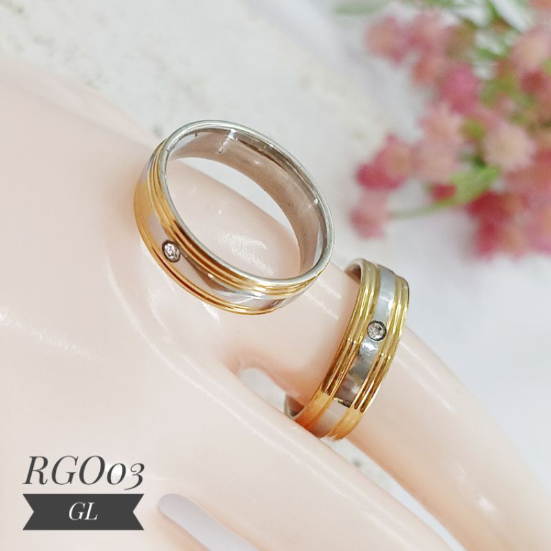 Cincin Titanium mata satu mix gold silver RGO03