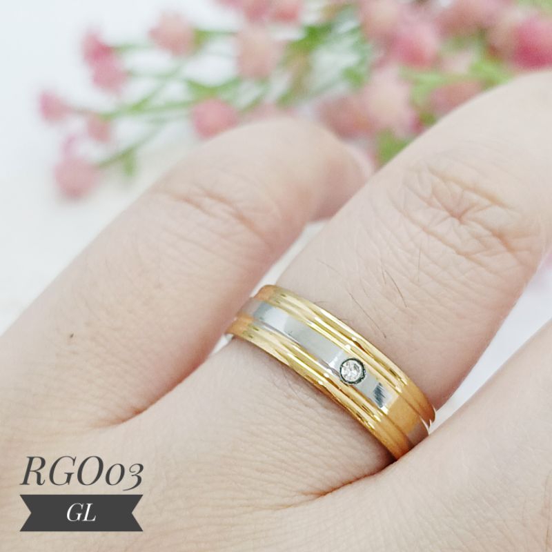 Cincin Titanium mata satu mix gold silver RGO03