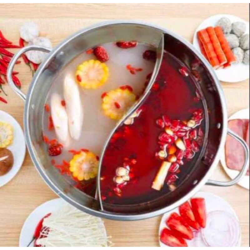 PANCI SHABU 2 SEKAT 28CM 30CM TUTUP KACA / PANCI HOTPOT STEMBOAT SHABU 2 SEKAT PANCI BUBUR 2BAGIAN