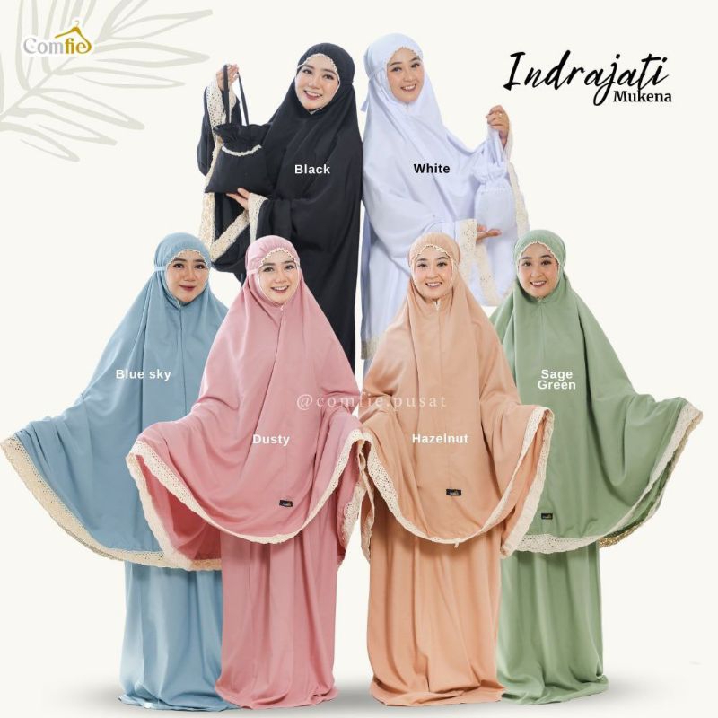 MUKENA KATUN RAYON DEWASA JUMBO INDRAJATI ORIGINAL COMFIE ARUMY RENDA BAHAN COTTON POLOS WARNA HITAM