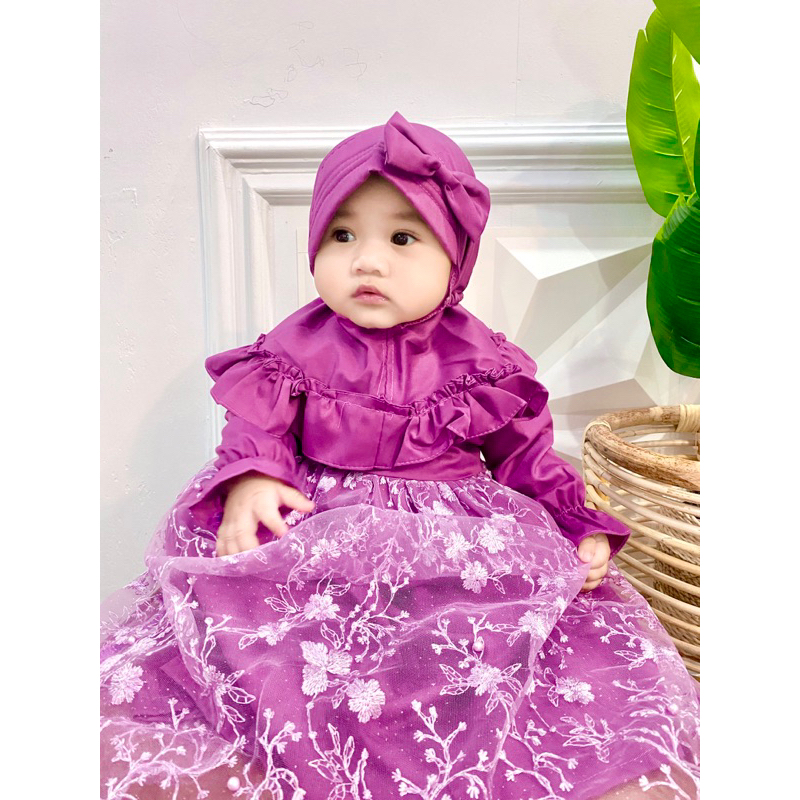 Gamis anak perempuan 1-3 tahun gamis lebaran gamis pesta tile anak baby pesta mewah tile akar premium APRIL gamis set muslim anak cewek tulle akar