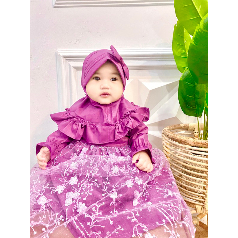 Gamis anak perempuan 1-3 tahun gamis lebaran gamis pesta tile anak baby pesta mewah tile akar premium APRIL gamis set muslim anak cewek tulle akar