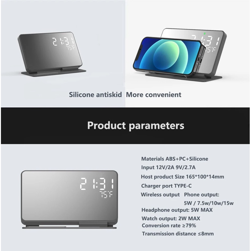 ELAVO jam digital LED wireless charger Quick charging dock Earbuds Galaxy watch Samsung Jam Apple watch 4 5 7 8 handphone iphone X XR 11 12 13 14 pro max airpods pro hp