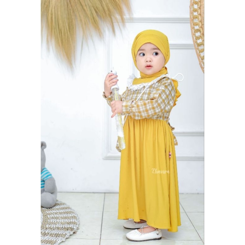 Gamis Ameena Warna CORN by Zhavira - Gamis Bayi Balita Anak Perempuan Usia 6bln 12bln 1th 2th 3th 4t