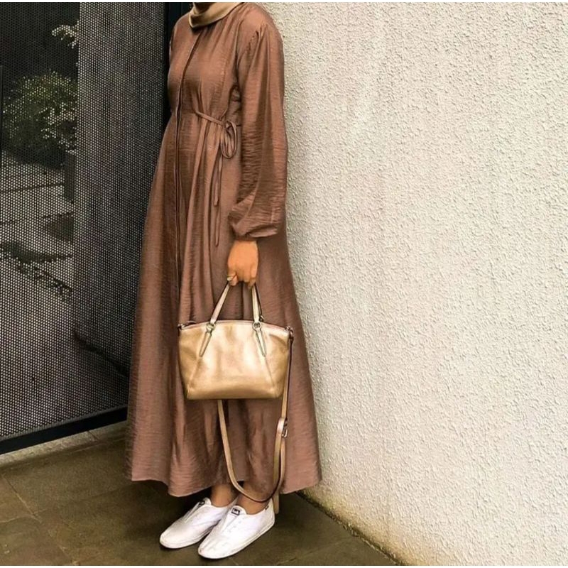 Gamis Midi Dress Hazel Polo Linen Allsize