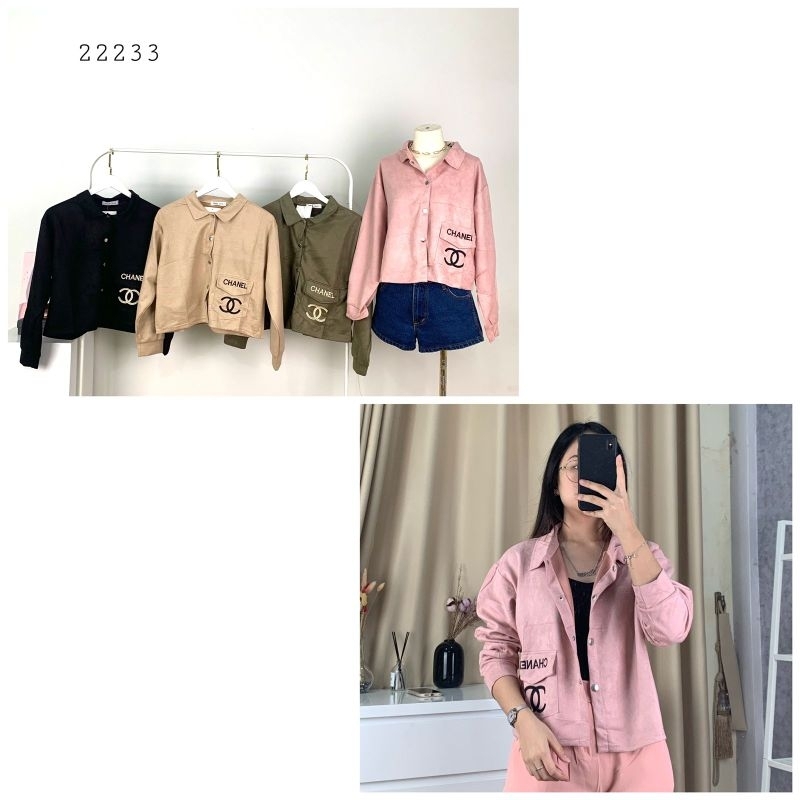 22233 Outer Jacket Crop Bludru Suede Zara4 Kancing Cepret / Jacket Crop Zara Bludru Premium
