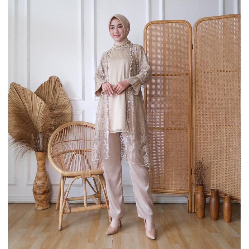 Ayyara Set - Gamis Pesta - Outer Terbaru - Baju Tanahabang Mewah - Seragam Pernikahan Bridesmaid Kon