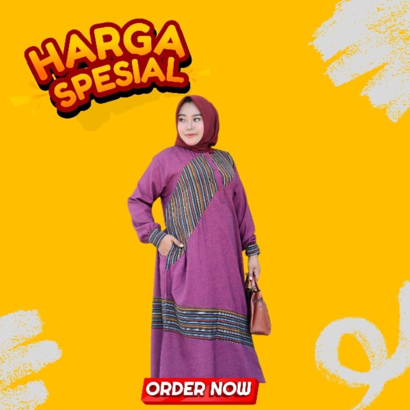 Gamis Premium Jumbo LD 130cm Kombinasi Tenun/ Gamis Bigsize BIGWEAR
