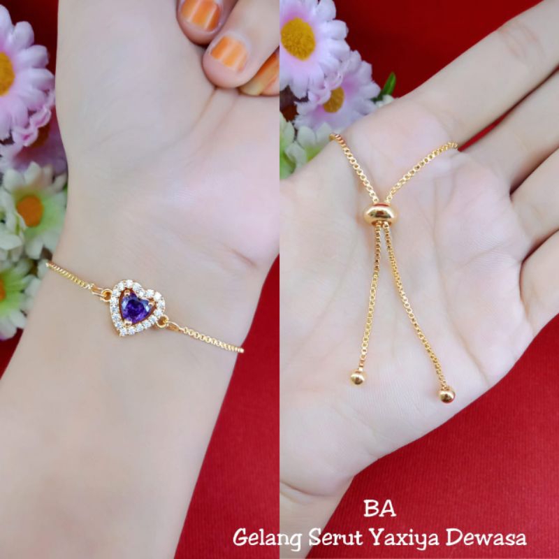 G18 gelang serut love ungu lapis emas 18k