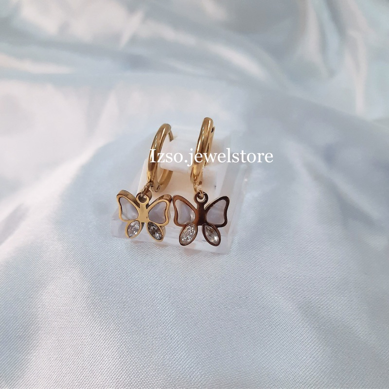 Izso Anting Yeolmi Anting Titanium Anti Karat Anting kupu-kupu Anting Butterfly