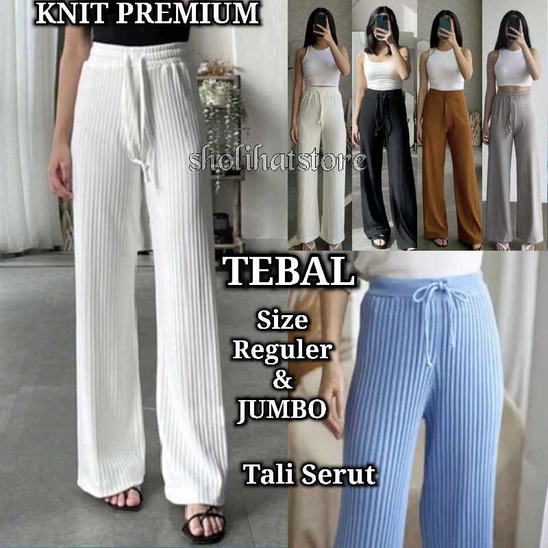 Celana Panjang Wanita Kulot Knit Premium Import Tebal HW Tali Serut Size L XL XXL Jumbo | Loose Cullote Knit Maxiline Premium | Jeni Knit Pants | Hornet Pants | Long Cullote Meera Pants | Kulot Knit Kyora Premium Knit Homere | Sholihatstore