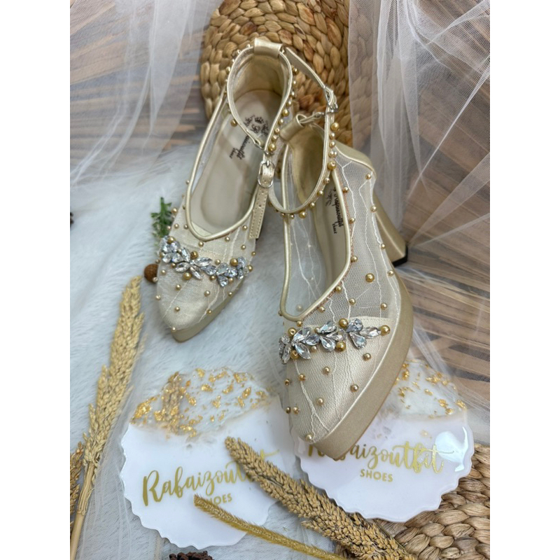 sepatu wedding v merisa gold tali 9cm tahu