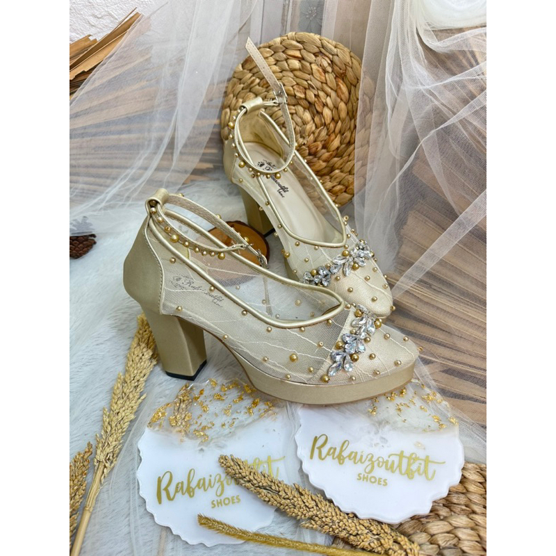 sepatu wedding v merisa gold tali 9cm tahu