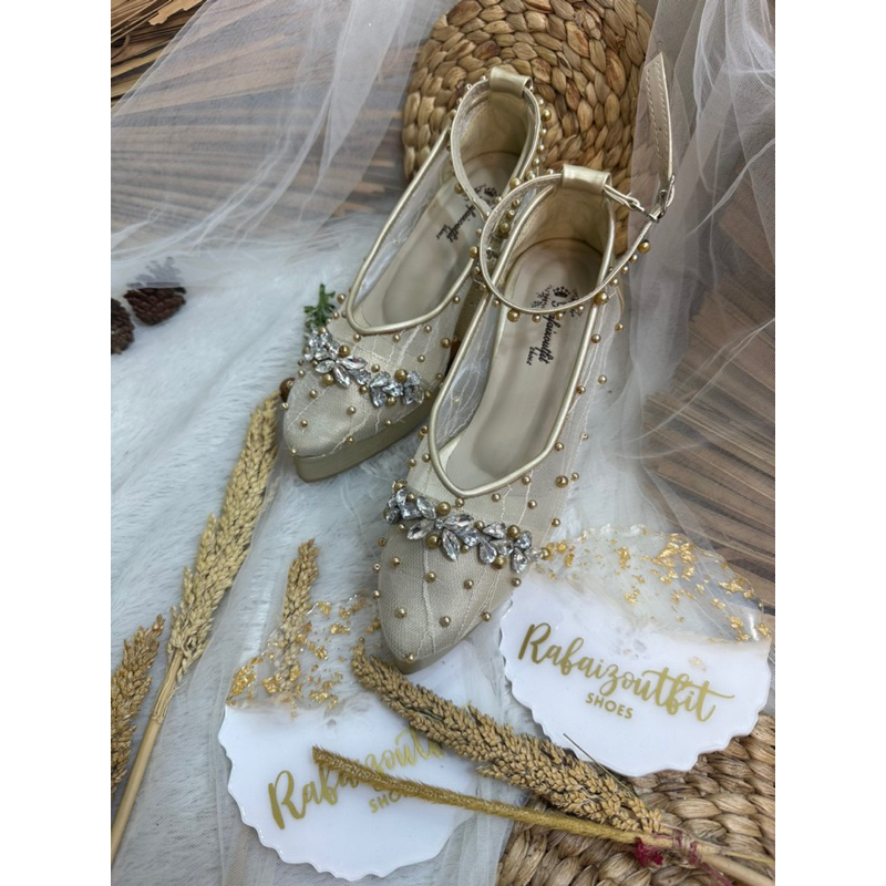 sepatu wedding v merisa gold tali 9cm tahu