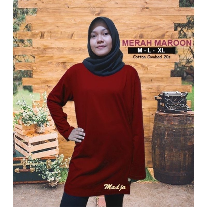 Kaos Polos Tunik Dewasa / Atasan Katun 20s / Cotton Combed - Maroon