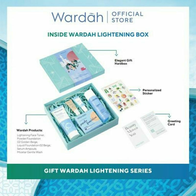 Wardah Paket Hampers Ramadan BOX Lightening A Gift for The Bright-Minded Ramadhan Hadiah bundling Bedak Powder Sabun Muka Face Wash Toner Foundation Serum