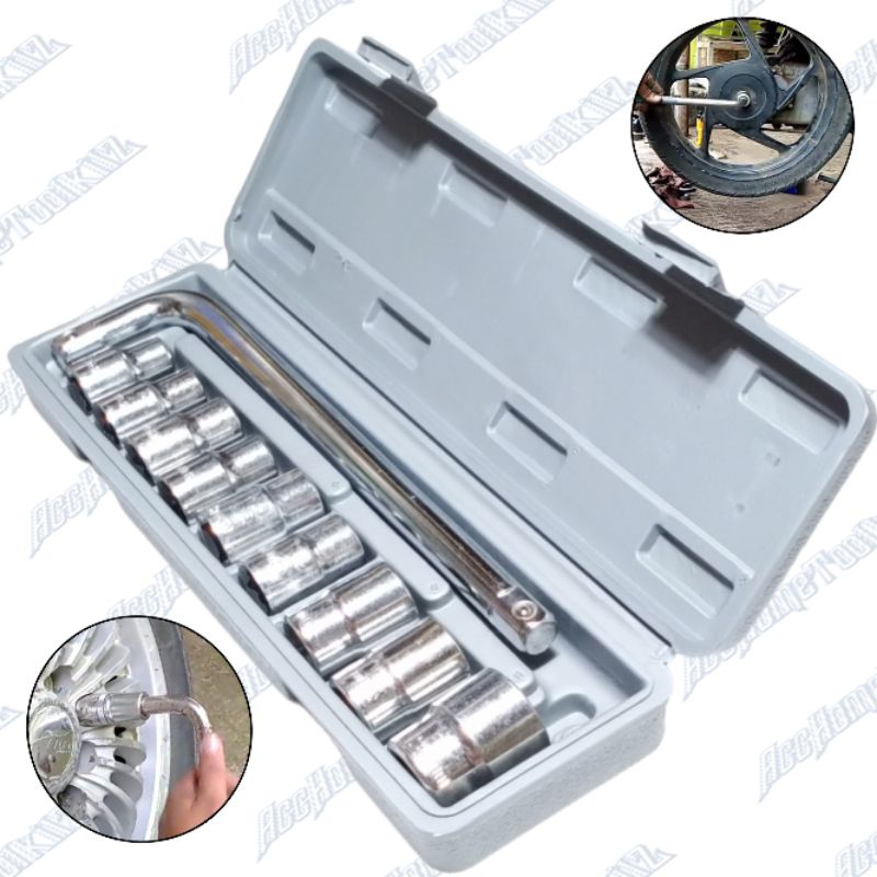 Kunci Sock Set 10Pcs Socket Wrench Set 1/2&quot; Kunci Ban Mobil Motor Sepeda Mata Sok 8 , 10 , 11 , 12 , 13 , 14 , 17 , 19 , 24 mm