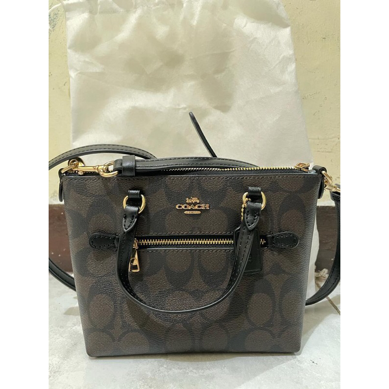 Preloved Coach mini gallery tote brown black