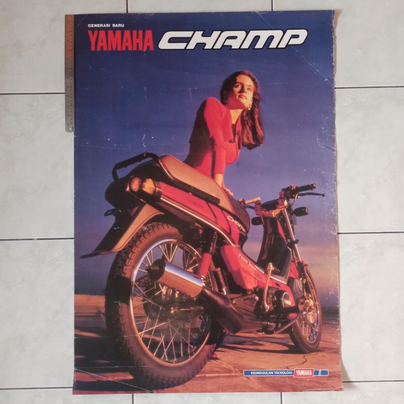 Poster brosur katalog iklan jumbo jadul lawas ex dealer Yamaha Alfa Champ 1990 ORI Original
