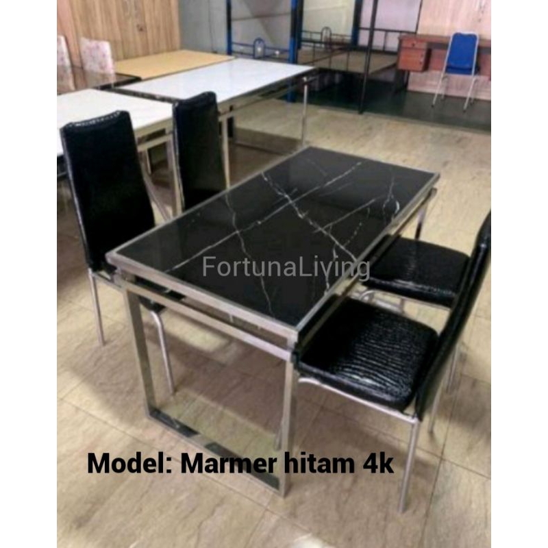 (Free Ongkir Jadetabek) Meja Makan Marmer 4 Kursi dan 6 kursi Rangka Stainless Steel Dining Table Minimalis set