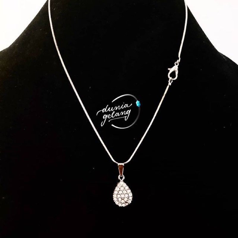 KALUNG TITANIUM TETES AIR PERMATA BERLIAN SILVER SIRKON BERKILAU ANTI KARAT TIDAK LUNTUR TAHAN AIR /