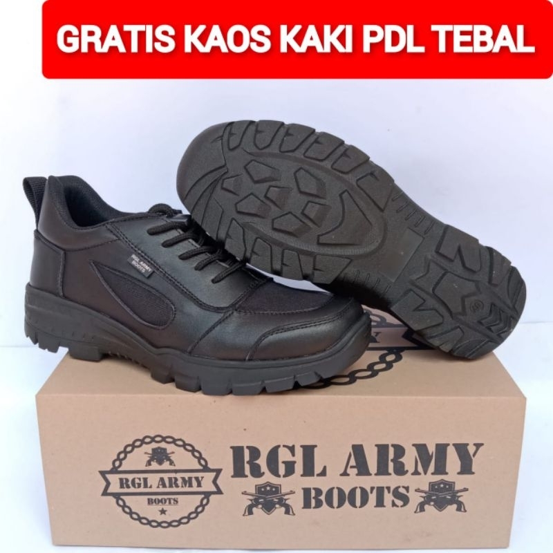 SEPATU BOOTS KASUAL MOTOR BAHAN KULIT SAPI ASLI MERK RGL SEPATU PDL PENDEK UNTUK TNI POLRI SECURITY SATPAM SEPATU PDL POLANTAS MODEL TERBARU