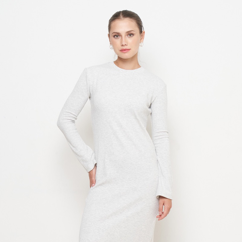 ATHENA DRESS - Gaun Wanita Panjang Rib knit Setelan Gamis Tunik Terusan Lengan Panjang Muslim Korean Racer Tank Long Dress