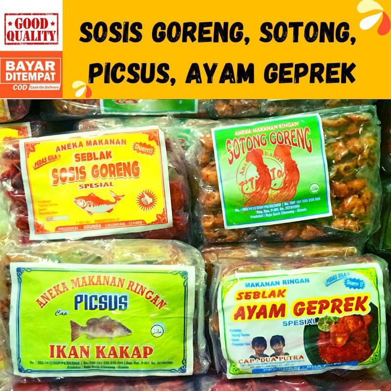 

Baru - Keripik Sotong, Sosis goreng, Picsus, Seblak Ayam Geprek, Seblak Ceker