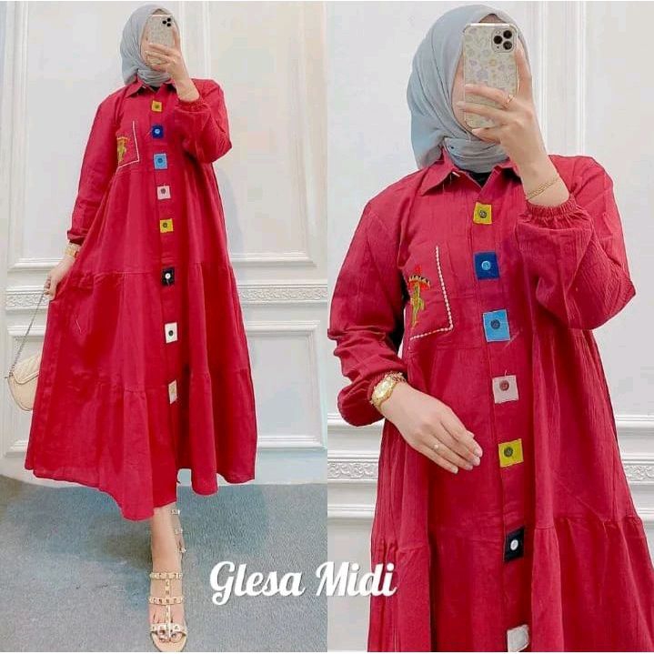 GLESSA MIDI DRESS BUSUI FRIENDLY | DRES KATUN RAYON MENYUSUI KANCING AKTIF LD 110 | BAJU KONDANGAN WANITA TERBARU KEKINIAN | PAKAIAN WANITA FULL KANCING AKTIV