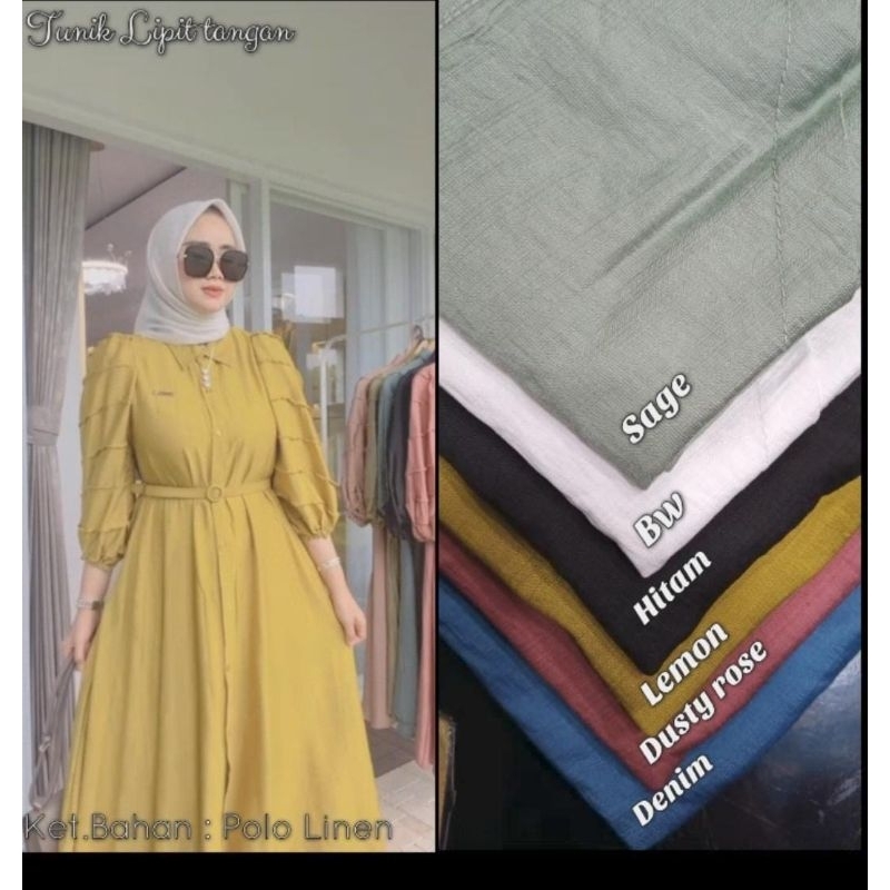 COD TUNIC KEMEJA LIST TANGAN POLO LINEN PREMIU. LD 110-114 freebelt