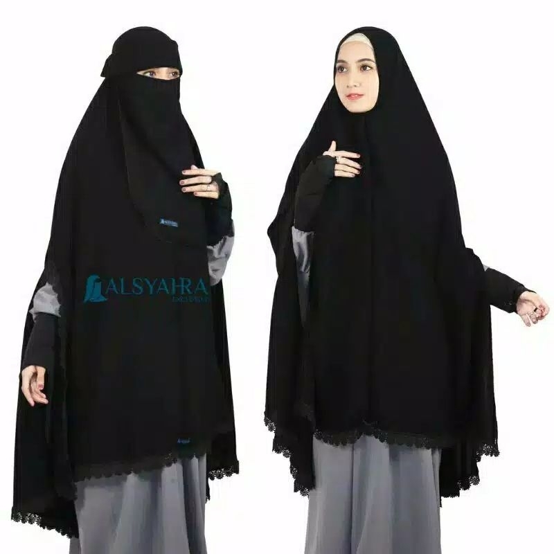 Alsyahra Exclusive Set Khimar Handsplit Al shams Niqab Poni Jetblack