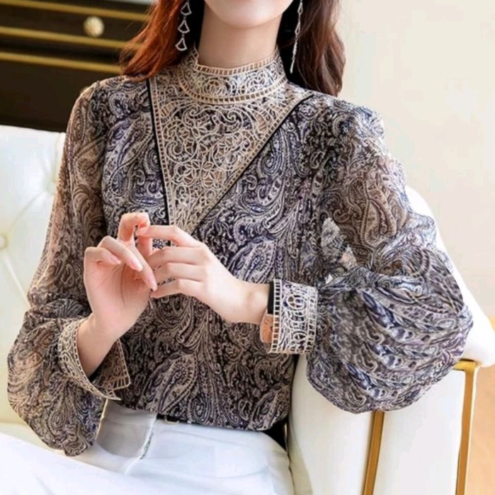 5790 Baju blouse EMBROIDERED bordir TOP lengan panjang Korea Korean style wanita premium import baju