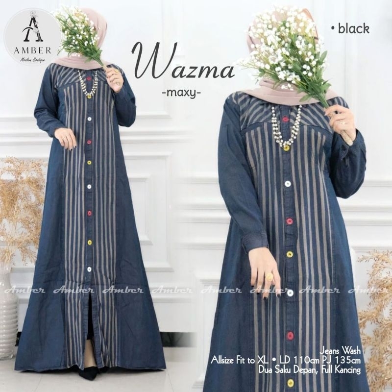 Wazma Maxy Jeans Jumbo Dress Baju Santai Jins Pakaian Wanita Cewek Jumbo Longdress Gamis Panjang