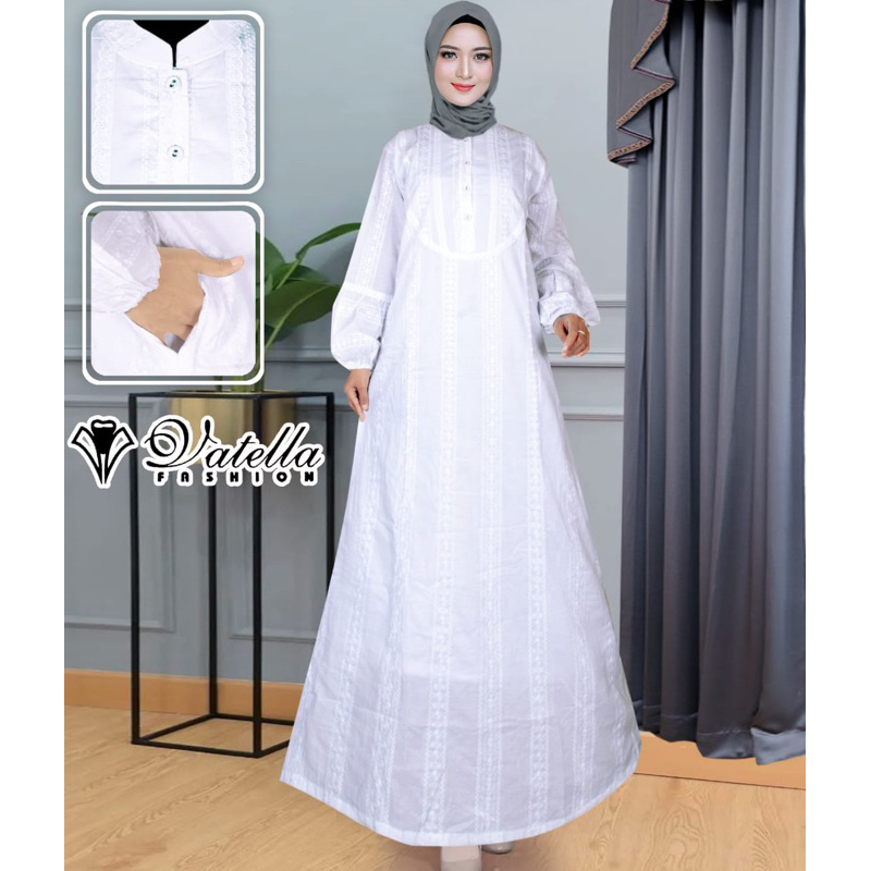 GAMIS KATUN PARIS PUTIH BORDIR || DRESS MUSLIM (02)