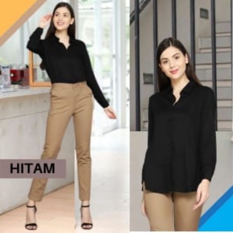 KEMEJA WANITA BLOUSE/KEMEJA POLOS HITAM PUTIH OVERSIZE