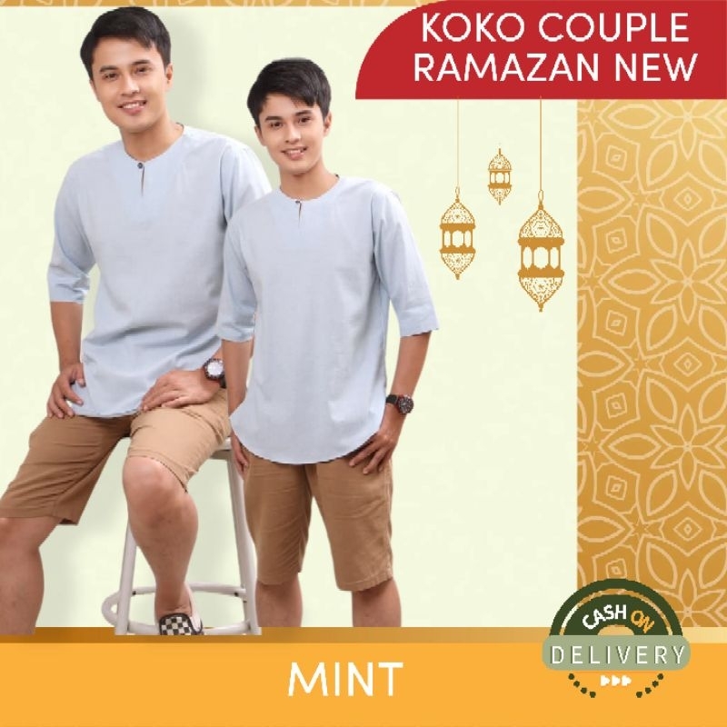Koko Couple Ramazan New Mint Anak dan Ayah Koko Couple Anak Ayah Tangan 3/4 Koko Couple Lengan 3/4 P