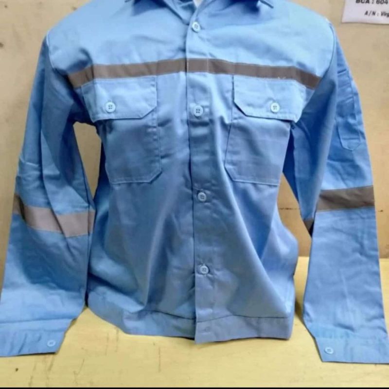 seragam safety lengan panjang warna biru telur asin /baju safety