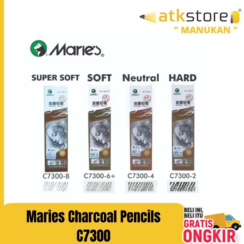

Maries Charcoal Pencil C7300 Hard - Neutral - Soft - Super soft || Pensil sketsa arang
