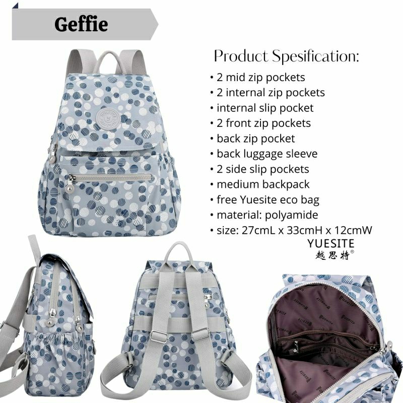 RANSEL WANITA TAS PUNGGUNG YUESITE GEFFIE MEDIUM BACKPACK KOREA STYLE IMPORT