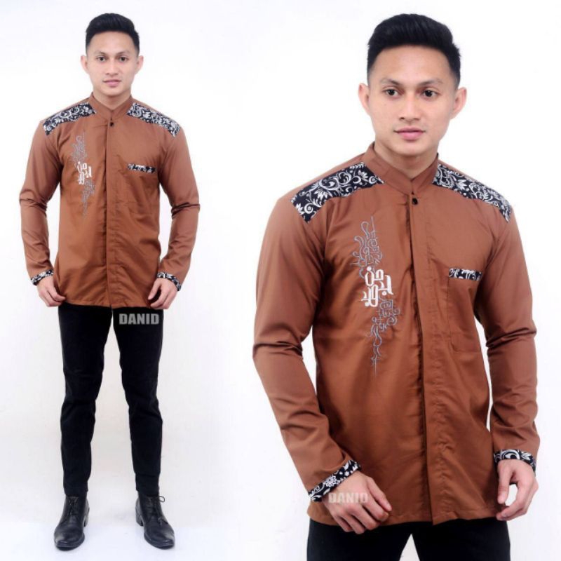 Baju Koko Pria Baju Koko Muslim Baju Koko Kombinasi Batik Lengan Panjang P027 Baju koko pria dewasa putih lengan panjang busana muslim lengan pendek