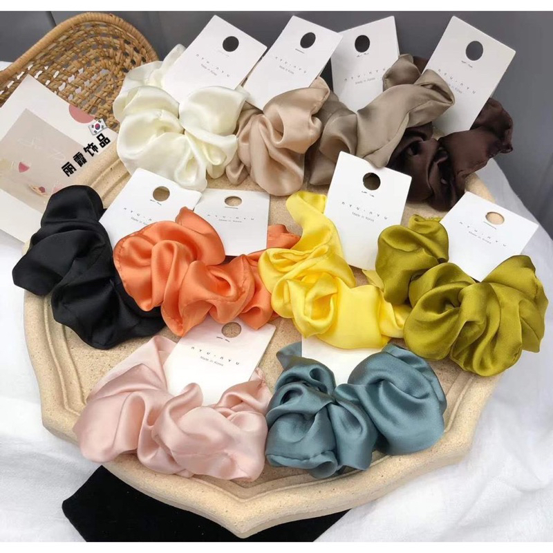 Scrunchie Polos Bahan Silky Satin Ikat Rambut Cepol Kunciran Kuncir Rambut Hijab