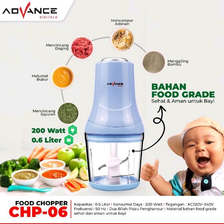 Advance Mini Food Chopper Blender 0.6L / Penggiling Serbaguna CHP 06