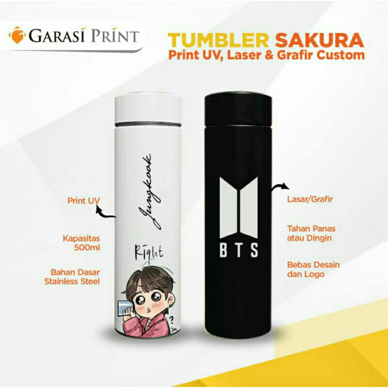 Tumbler Custom Sakura Laser Grafir/Print Grafir Nama/Tumbler UV/Print UV/Logo