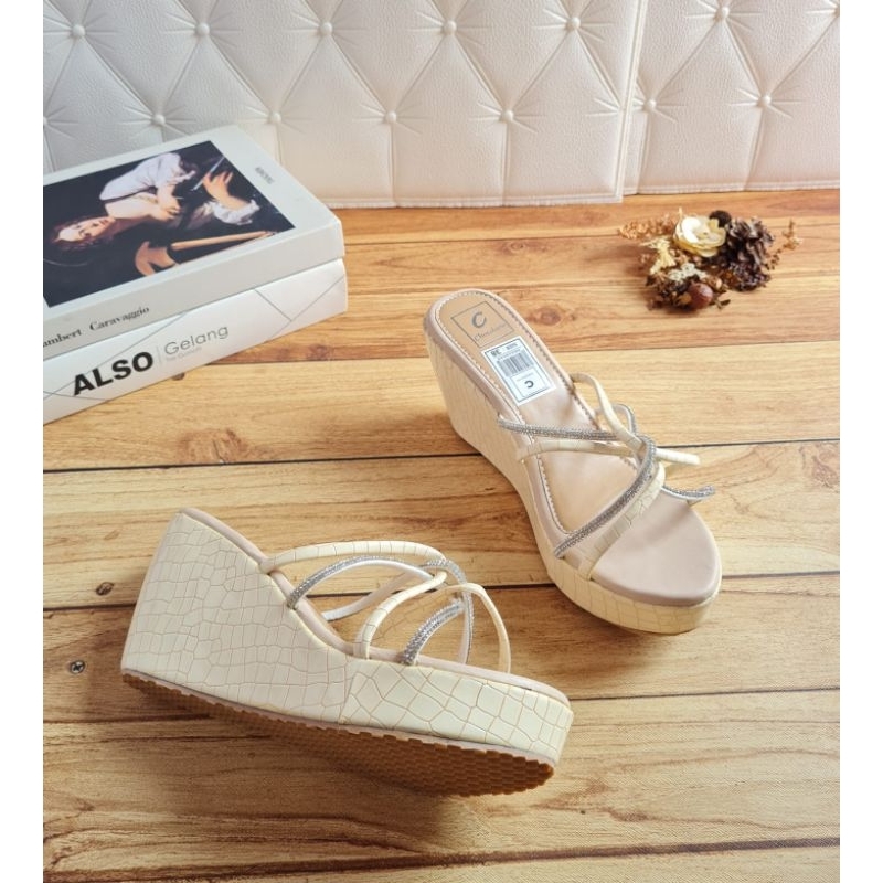 ABBUSHOES NN 37 sendal wedges wanita jeli import kerancang paperline 7cm